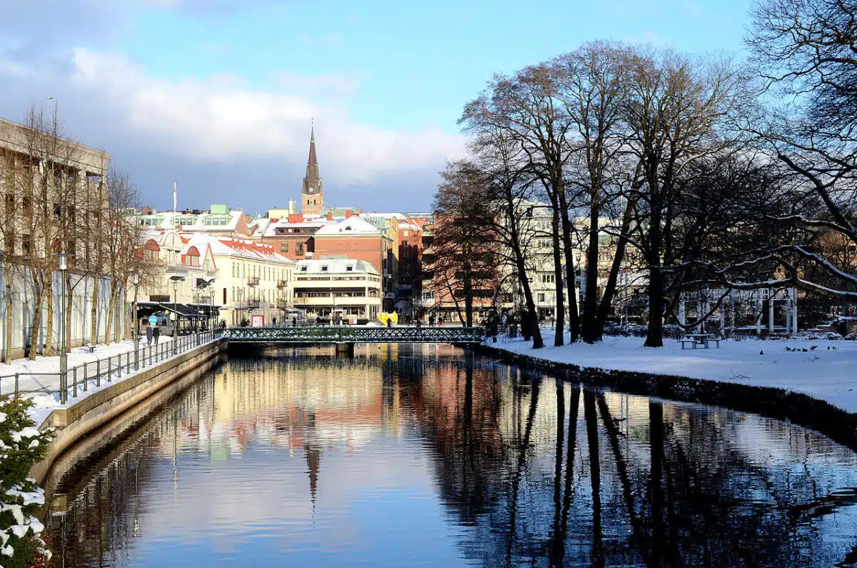 Borås and the river Viskan in winter