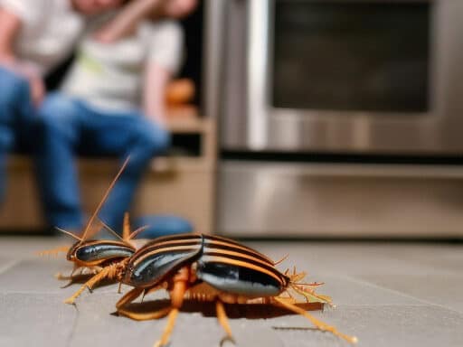 Cockroaches running on the kitchen floor