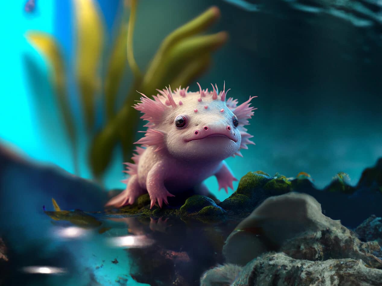A cartoon cute Axolotl