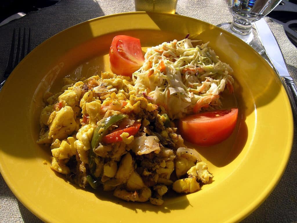 Jamaican national dish of ackee and saltfish