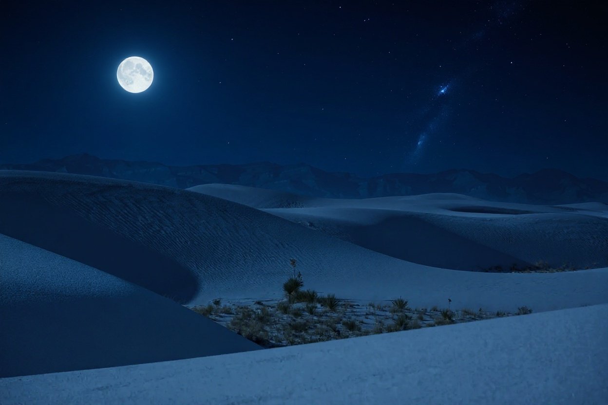 #15. White Sands, New Mexico - 275 Square Miles of Gypsum That Looks Like Snow - Moonlit Night