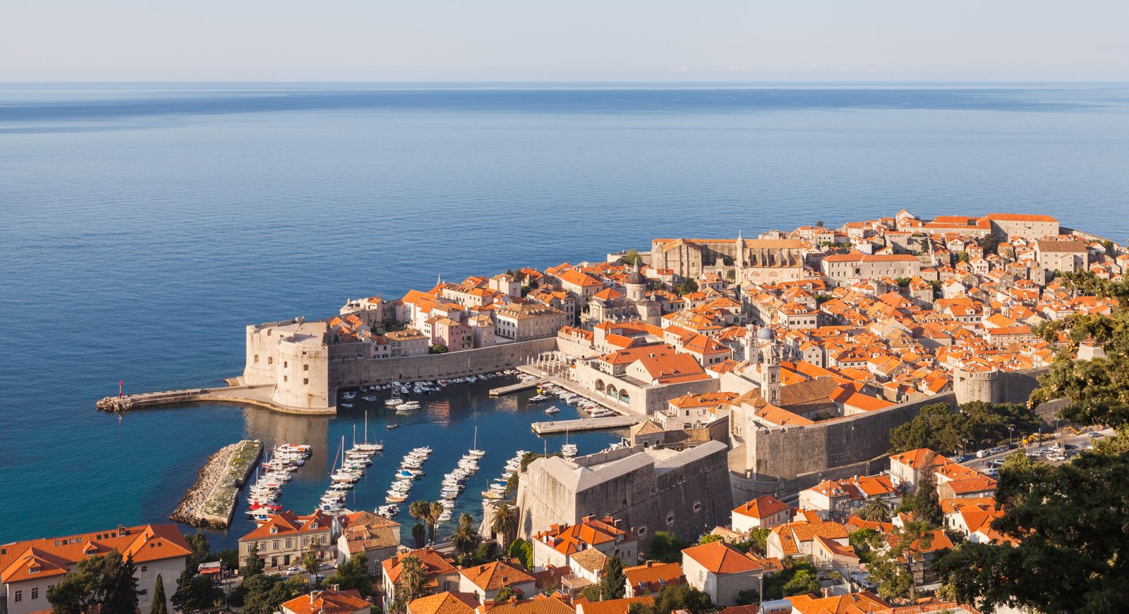 Early morning view of the Old Town of Dubrovnik and its city walls, an UNESCO Heritage Site since 1979. The former Republic of Ragusa was a maritime republic centered on the city of Dubrovnik (Ragusa 