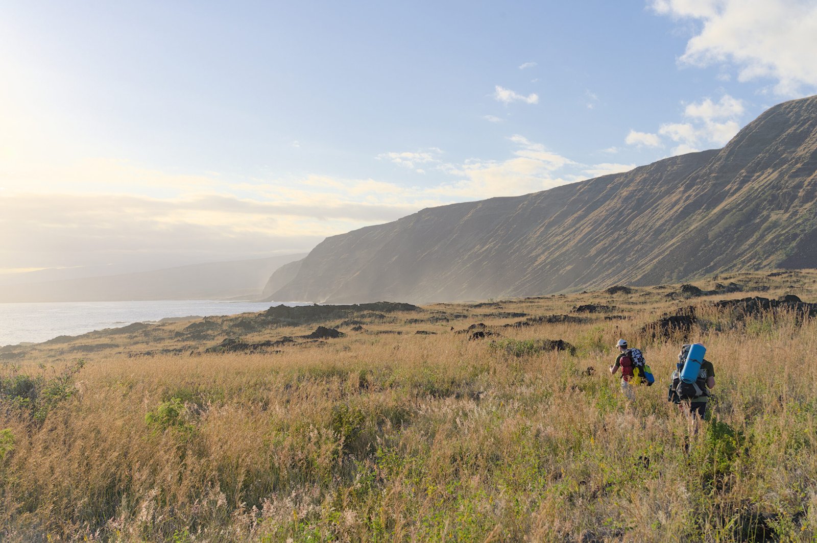 Trekkers heading West towards Halapē in Hawaiʻi Volcanoes National Park